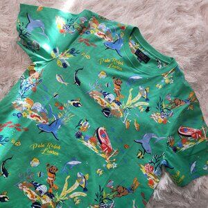 Polo Ralph Lauren Boys Graphic Printed Tee Shirt Bear Dolphin Sz XL 18-20 Green